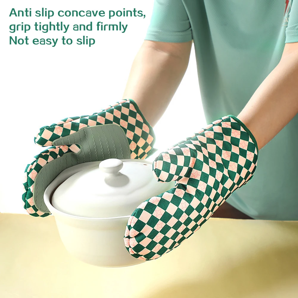 Kitchen Baking Gloves - Silicone Oven Mitts Heat Resistant Thickened