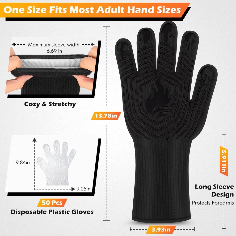 BBQ Gloves, 1472°F Heat Resist - огляд і ціна Kitchen Baking Gloves